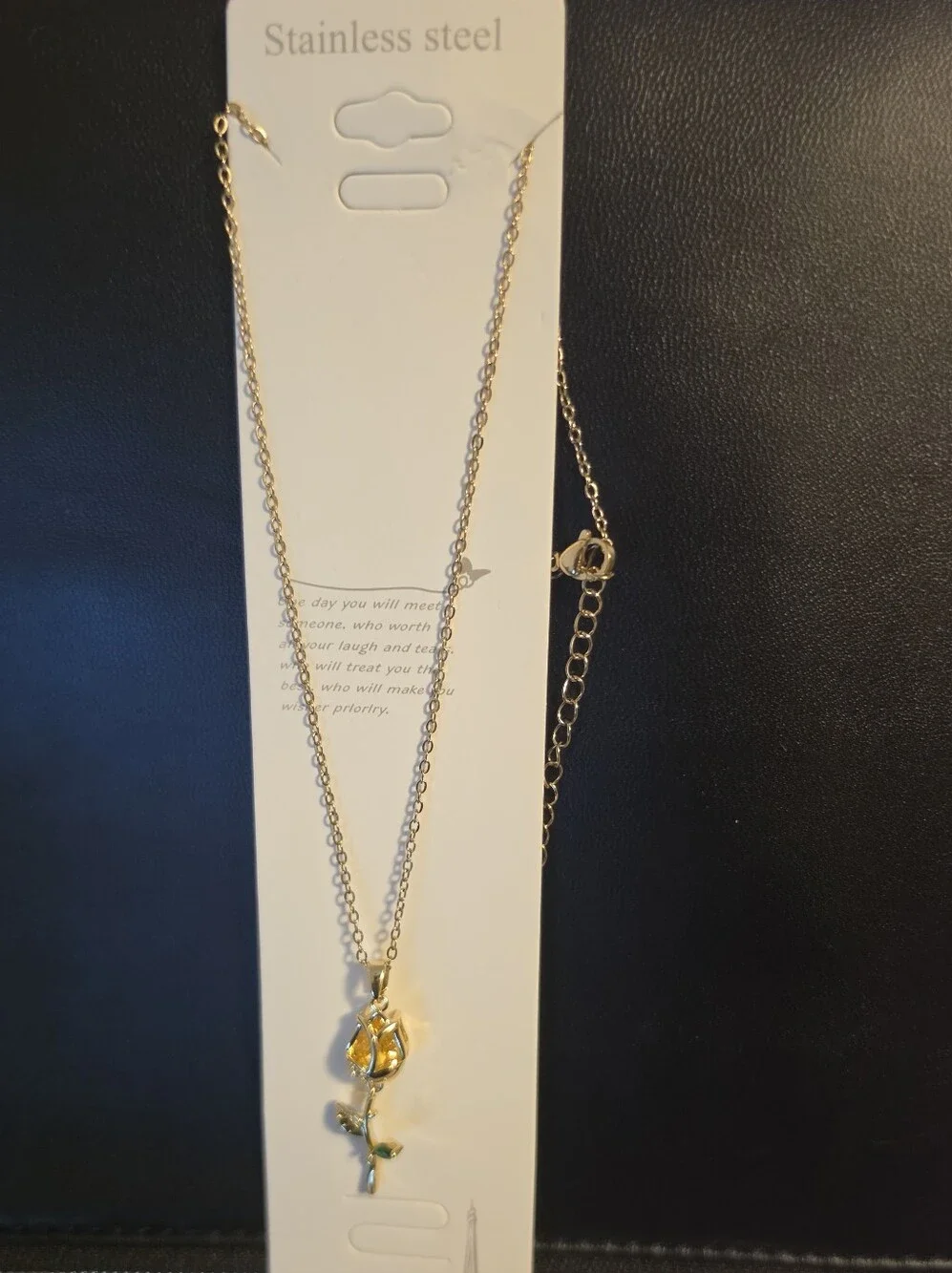 Gold Rose Pendant Necklace Stainless Steal